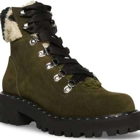 Steve Madden Shoes - Steve Madden Receptive Olive Green Suede Marble Faux fur